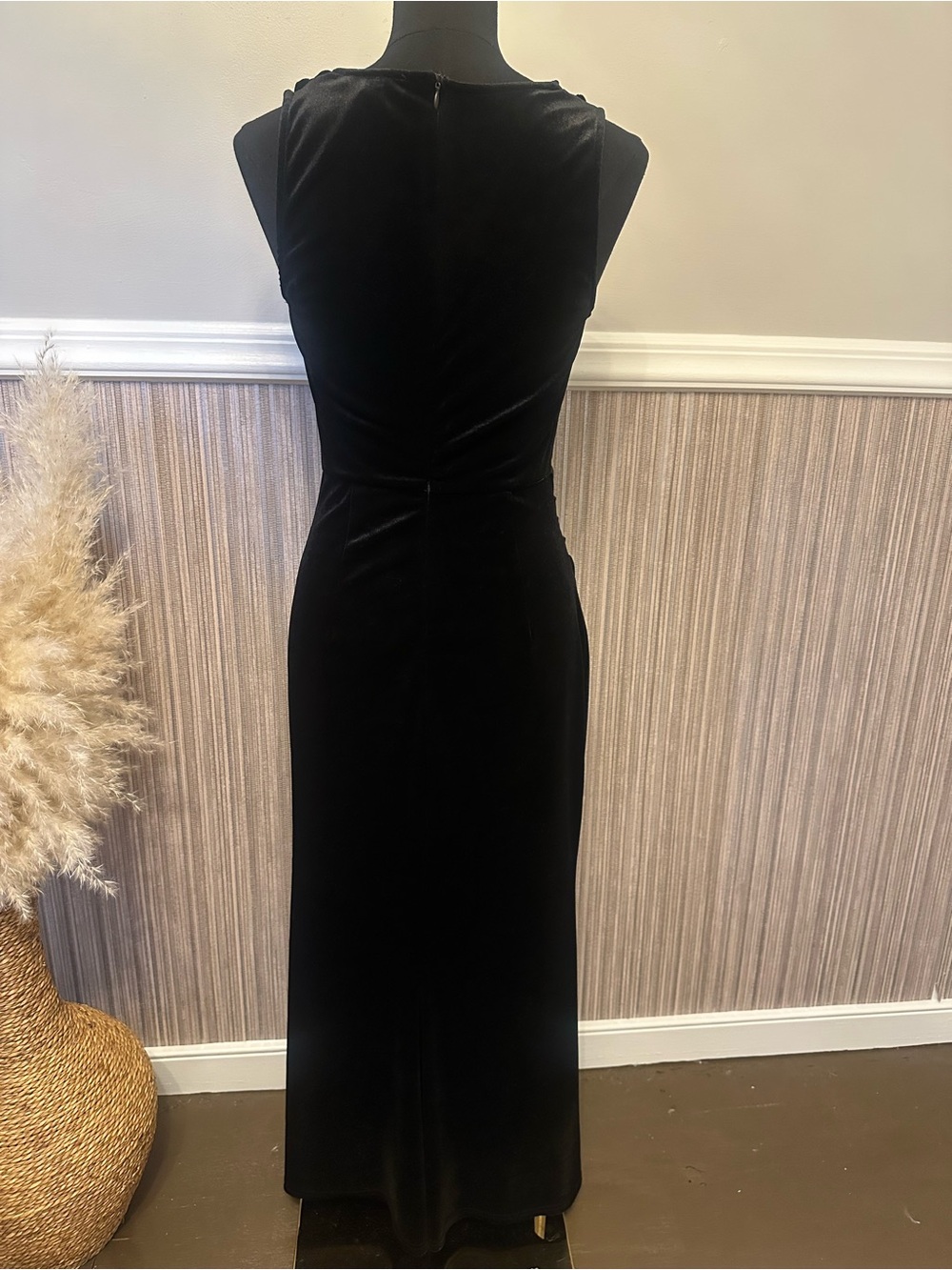 Grace Karin Black Velvet Maxi Dress Size 6 Cowl Neck Low Back Evening Formal - Picture 7 of 12